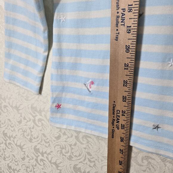 Talbots Authentic Embroidered T Shirt sz X Blue Ivory Striped Ice Skates Stars - Picture 10 of 12